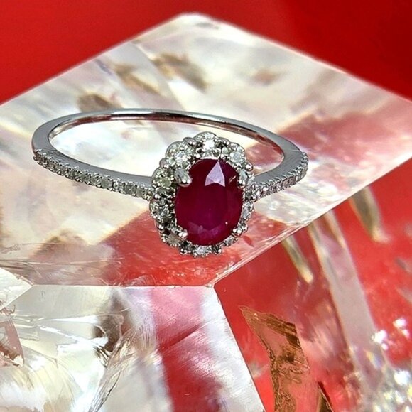 925 Sterling Silver Set, Ring & Earrings with Natural Ruby & NATURAL 52 DIAMONDS - Picture 10 of 14